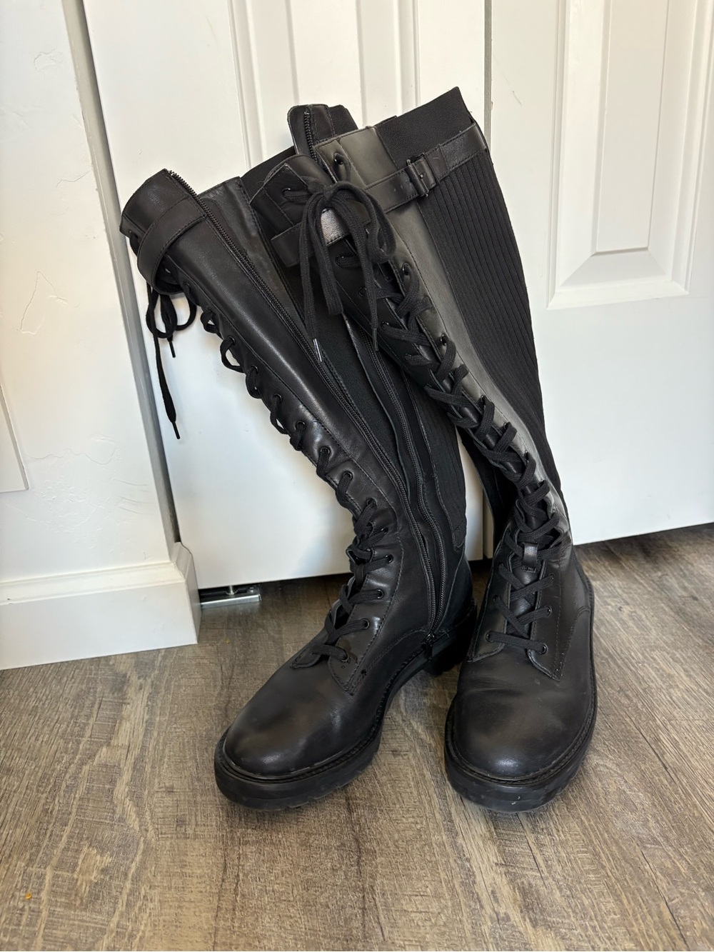 ANTONIO MELANI Black Knee-High Lace-Up Boots